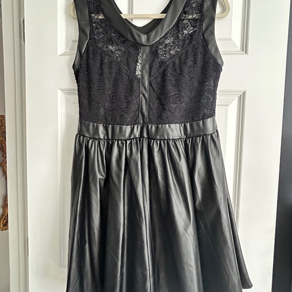 Black lace and pleather skater dress